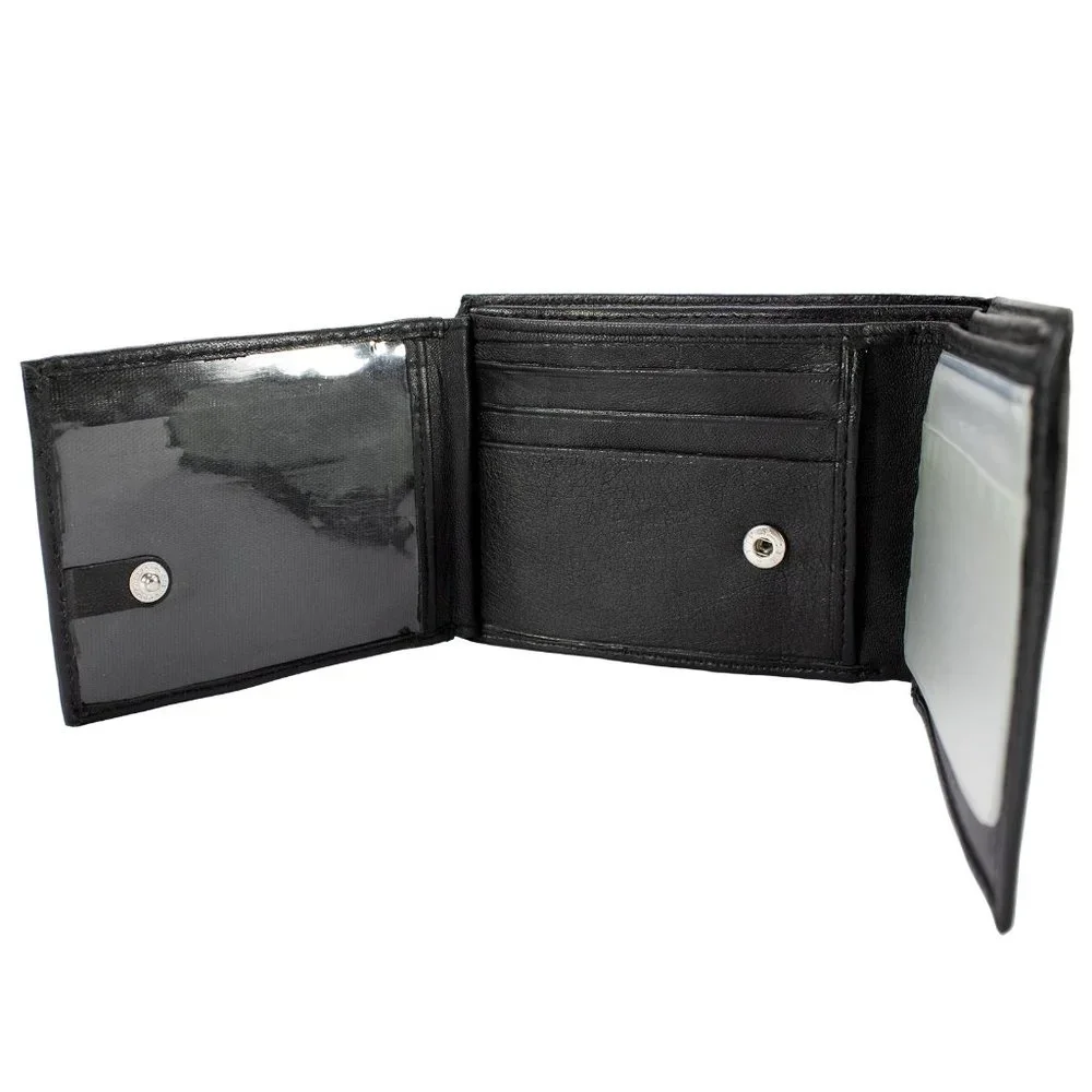 Leather Mens Wallet in Lambskin Leather, Black, Bifold Wallet